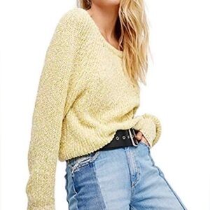FREE PEOPLE Electric City Pullover Sweater Butter Yellow Linen Blend Knit Medium